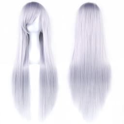 Synthetic Hair Long Gray Wig for Anime Cosplay Halloween Costume Sesshomaru Party Straight Grey Wig with Bangs