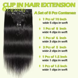 120g/8Pcs Clip In Brazilian Straight Human Hair Extensions Natural Black Color 20 22 24 26 Inches 100% Remy Human Hair Soft and Silky High Quality Fast Delivery to France 1 3 Days For Women