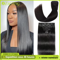 120g/8Pcs Clip In Brazilian Straight Human Hair Extensions Natural Black Color 20 22 24 26 Inches 100% Remy Human Hair Soft and Silky High Quality Fast Delivery to France 1 3 Days For Women