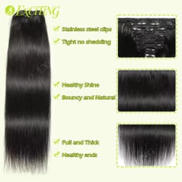 120g/8Pcs Clip In Brazilian Straight Human Hair Extensions Natural Black Color 20 22 24 26 Inches 100% Remy Human Hair Soft and Silky High Quality Fast Delivery to France 1 3 Days For Women