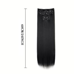 24Inch 16 Clips in Hair Extensions Long Straight Hairstyle Blonde Black Hairpieces Heat Resistant False Hair Daily Use Cosplay