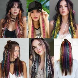Stripe Printed Clip in Hair Extensions Colorful Synthetic Hair Highlights 18 Inches Straight Wig Hairpieces for Daily Use Party