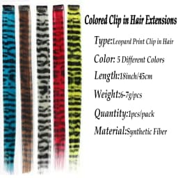 Stripe Printed Clip in Hair Extensions Colorful Synthetic Hair Highlights 18 Inches Straight Wig Hairpieces for Daily Use Party