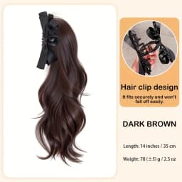 Synthetic Fiber Long Wavy Ponytail Hairpiece Clip In Hair Extension with Bow Easy Wear Volume Hairpiece Natural Look