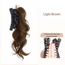 Synthetic Fiber Long Wavy Ponytail Hairpiece Clip In Hair Extension with Bow Easy Wear Volume Hairpiece Natural Look