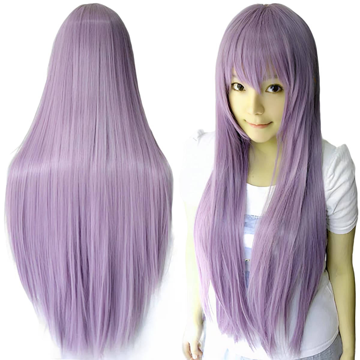 Synthetic Hair Purple Straight Long Wig Anime Cosplay Kagami Hiiragi Halloween Costume Hair Mizore Shirayuki Wigs with Bangs