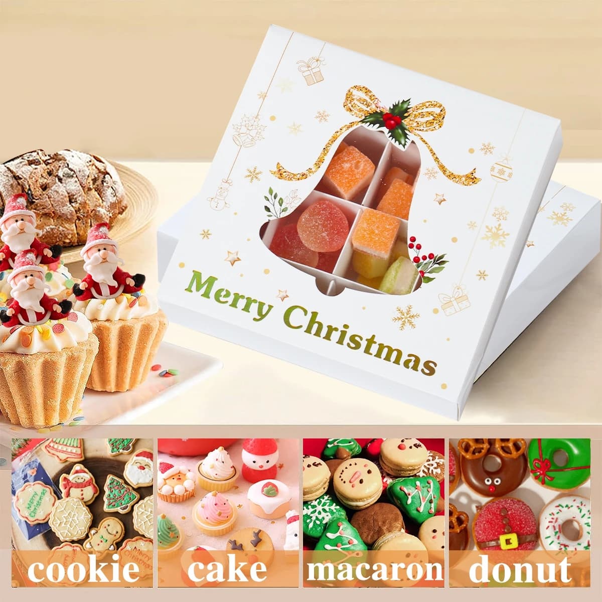 Christmas Cookie Box Candy Packaging Box Merry Christmas Decoration For Home 2025 Navidad Noel Xmas Tree Ornament Decor New Year
