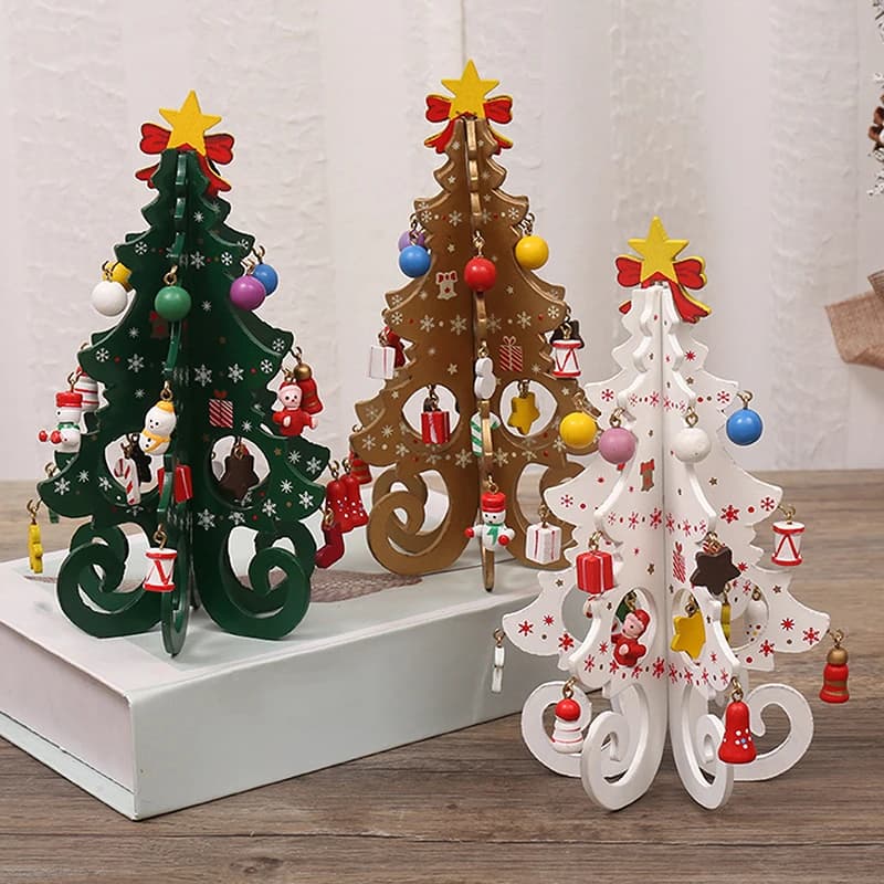2025 Christmas Tree Children's Handmade DIY Stereo Wooden Christmas Tree Scene Layout Decorations Ornaments (Pendant randomly)