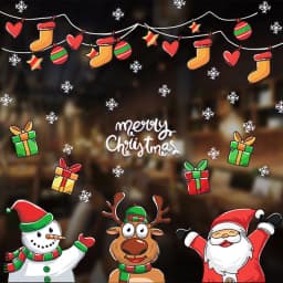 Christmas Window Stickers Ornaments Merry Christmas Decorations 2023 for Home Wall Sticker Decals New Year Decor Noel Stickers