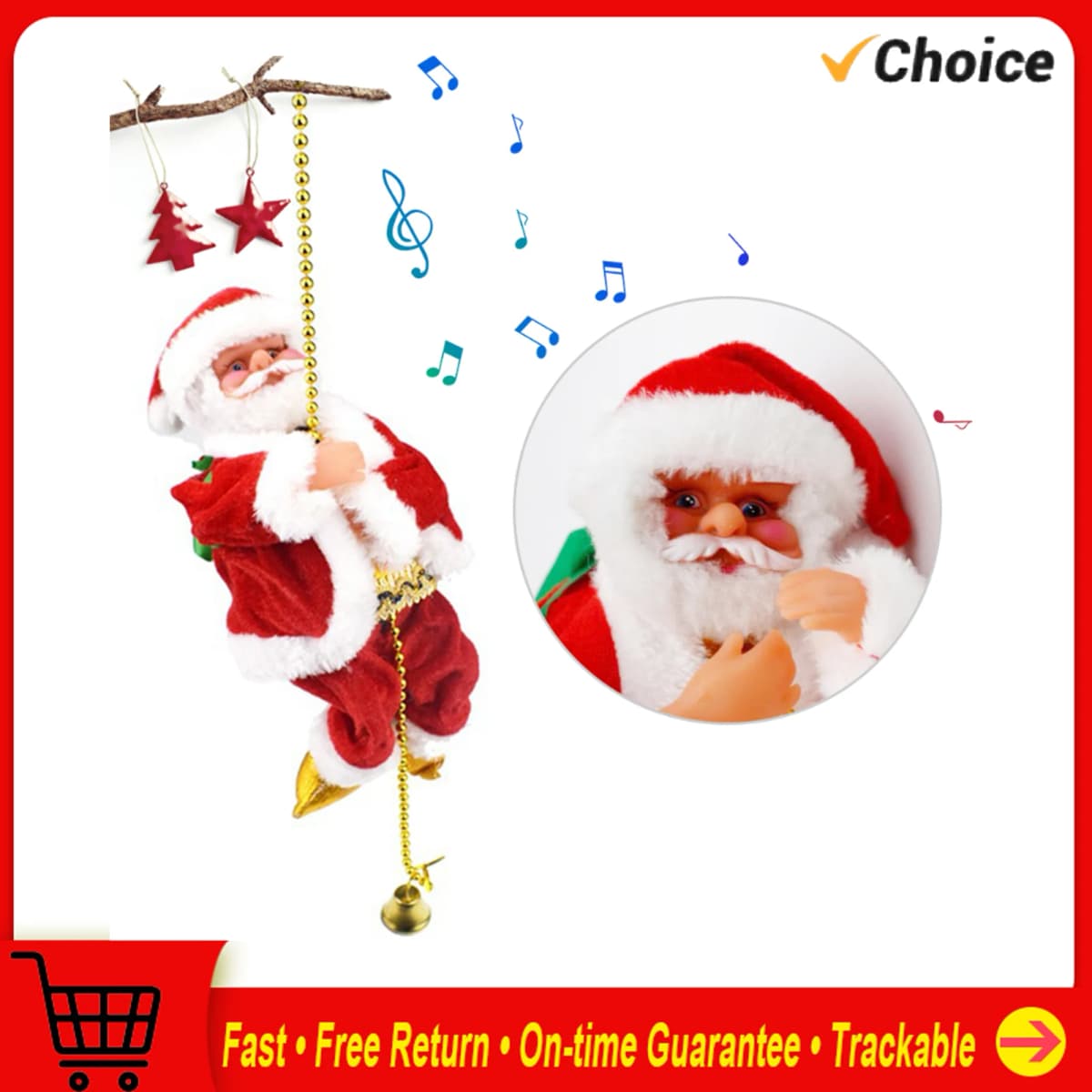 Santa Claus Climbing Beads Battery Operated Electric Climb Up and Down Climbing Santa with Light Music Christmas Decor Ornaments
