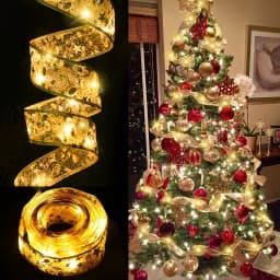 Christmas Ribbon Fairy Light String Merry Christmas Decorations For Home 2024 Cristmas Ornament Xmas Navidad Gifts New Year 2025