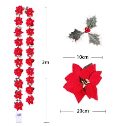 2/3/4m Christmas Poinsettia Garland Artificial Flower Xmas String Light Indoor/Outdoor Holiday Decor Christmas 2023 Navidad Noel