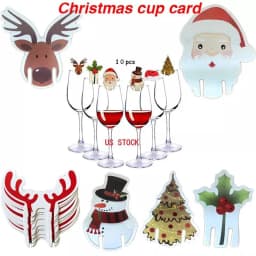 10PCS Christmas Cup Card Santa Hat Wine Glass Decor Ornaments Navidad Noel New Year Gift Christmas Decorations