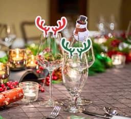 10PCS Christmas Cup Card Santa Hat Wine Glass Decor Ornaments Navidad Noel New Year Gift Christmas Decorations