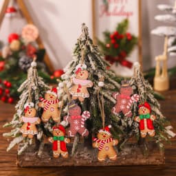 12pcs Christmas Wooden Gingerbread Man Ornaments Merry Christmas Decoration Xmas Tree Hanging Pendant Navidad Gift New Year Noel