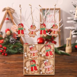 12pcs Christmas Wooden Gingerbread Man Ornaments Merry Christmas Decoration Xmas Tree Hanging Pendant Navidad Gift New Year Noel