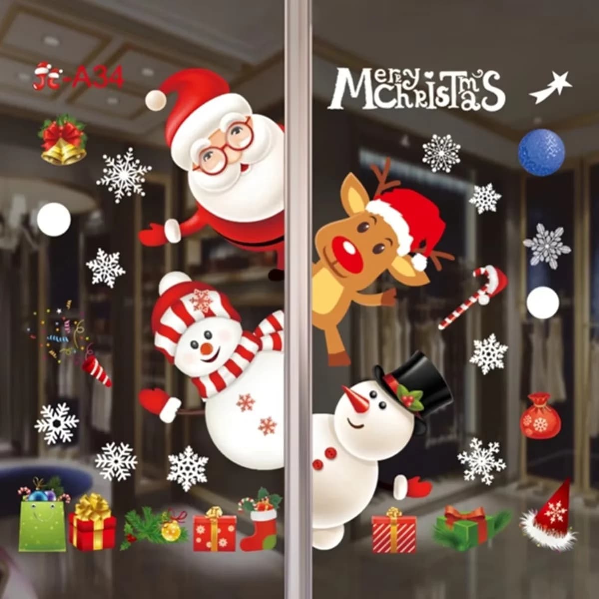 Christmas Window Sticker Merry Christmas Decorations For Home 2024 Cristmas Ornament Xmas Navidad Natal Gifts New Year 2025