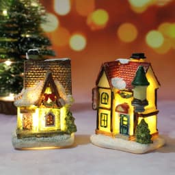 Christmas Decoration House LED Light Xmas Ornaments Small Resin Mini House Miniature Village Building For Home Kids Gifts