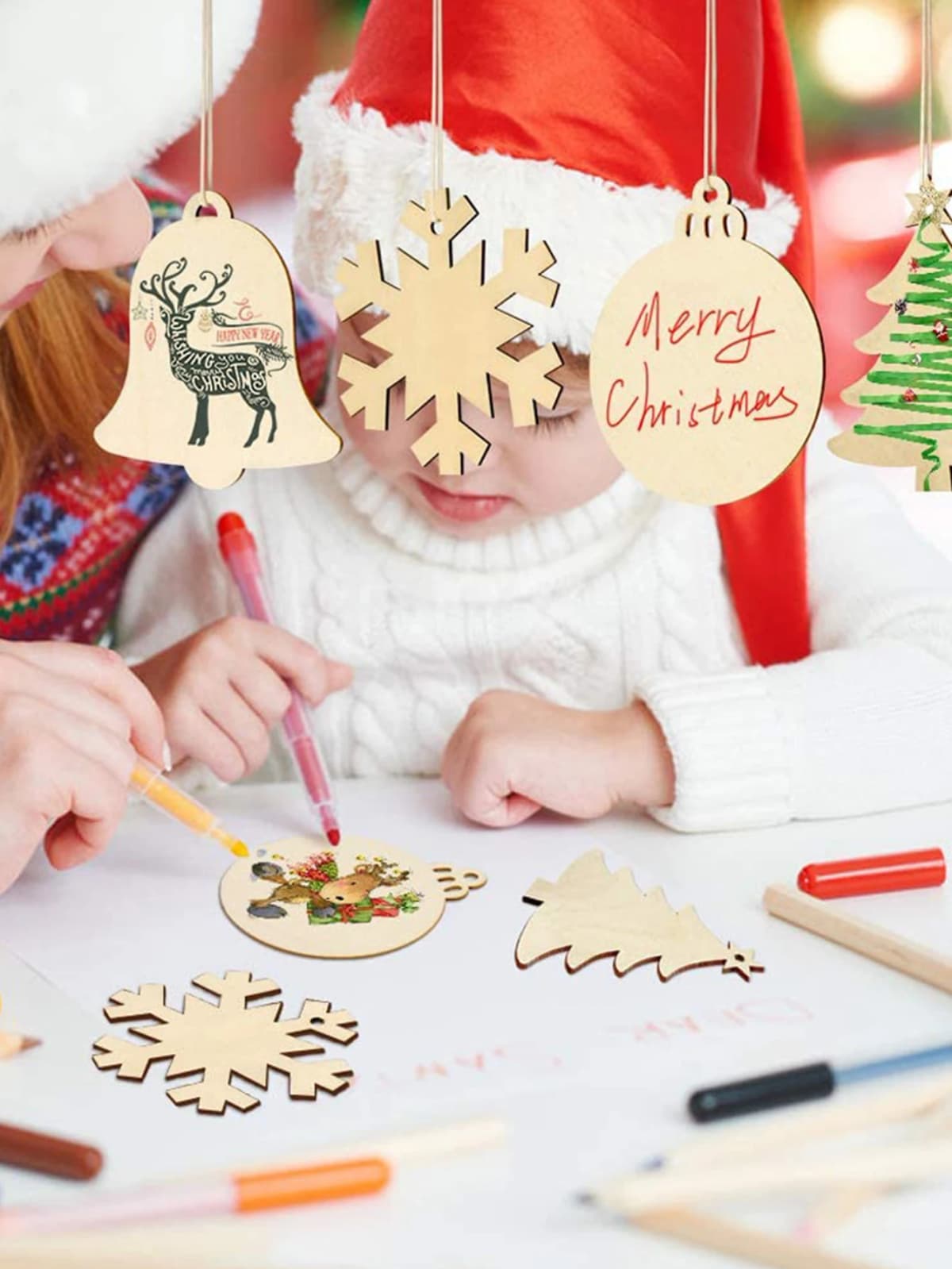 10pcs Wood DIY Christmas Pendants Children Handwork Painting Christmas Tree Decorations New Year Christmas Decoration