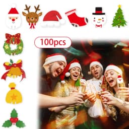 100pcs Christmas Wine Glass Decoration Santa Hat Xmas Tree Snowman Cup Card Home Table Place Decor Navidad New Year Party Supply
