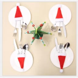 40PCS Mini Christmas Hat Tableware Knife Fork Storage Holder Bags Merry Christmas Party Dinner Wine Bottle Xmas Hats Decorations