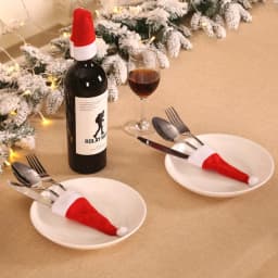 40PCS Mini Christmas Hat Tableware Knife Fork Storage Holder Bags Merry Christmas Party Dinner Wine Bottle Xmas Hats Decorations