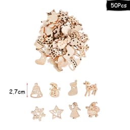 50Pcs Christmas Natural Wooden Chip Santa Claus Snowflake DIY Crafts Xmas Tree Hanging Ornament Pendant Navidad Home Decorations