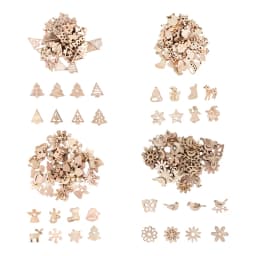 50Pcs Christmas Natural Wooden Chip Santa Claus Snowflake DIY Crafts Xmas Tree Hanging Ornament Pendant Navidad Home Decorations