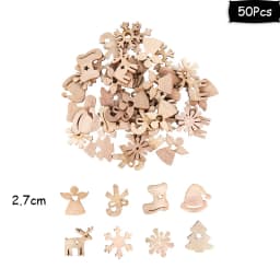 50Pcs Christmas Natural Wooden Chip Santa Claus Snowflake DIY Crafts Xmas Tree Hanging Ornament Pendant Navidad Home Decorations