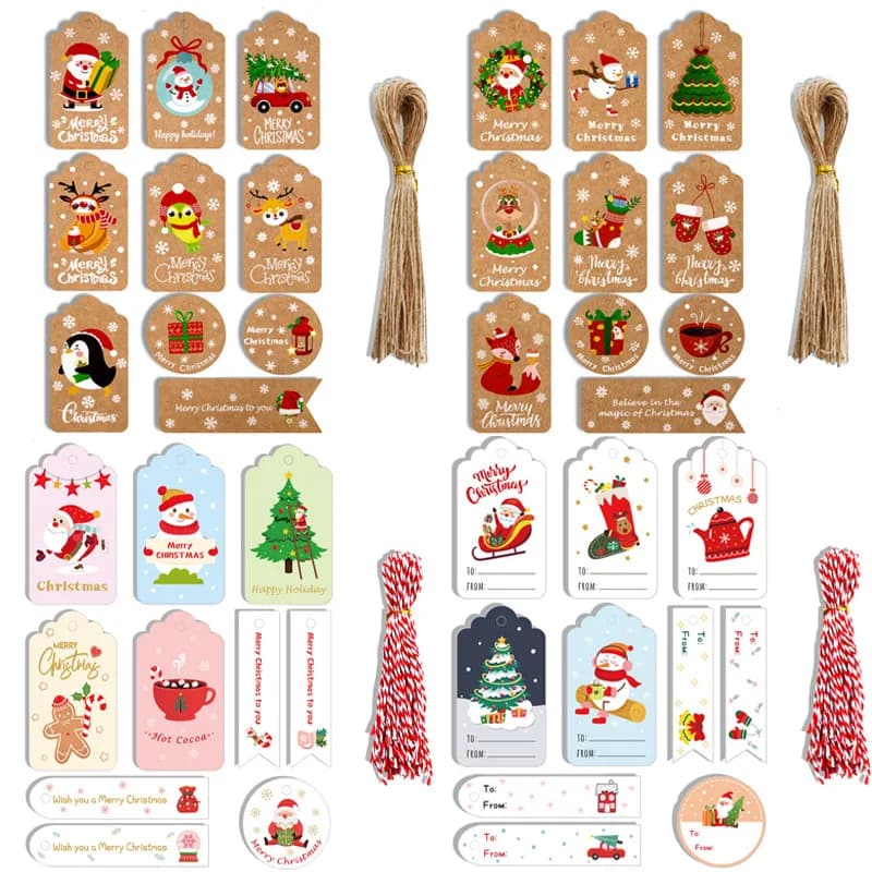 50pcs Merry Christmas Kraft Paper Tags DIY Gift Wrapping Decor Gift Card Xmas tree Hanging Label Christmas new year party favors