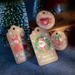 50pcs Merry Christmas Kraft Paper Tags DIY Gift Wrapping Decor Gift Card Xmas tree Hanging Label Christmas new year party favors