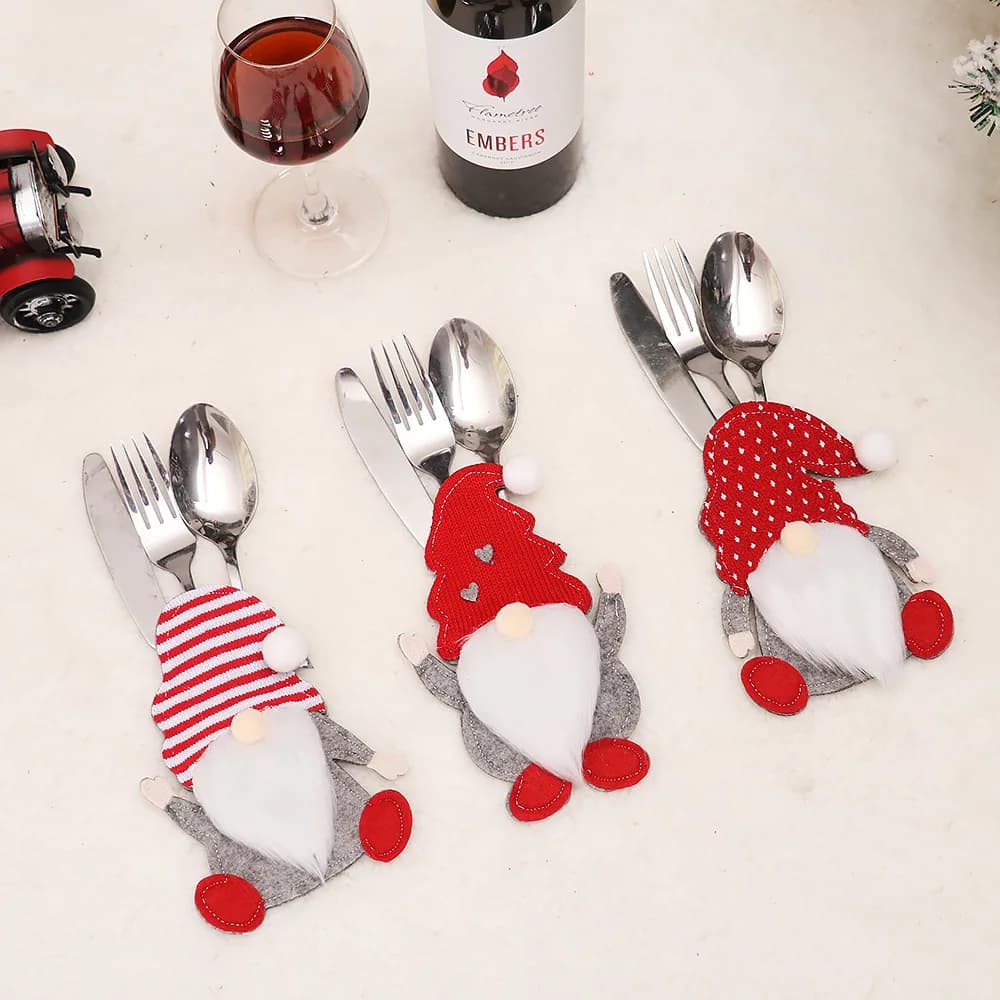 4pcs Gnome Christmas Cutlery Holder Knife Fork Pocket Bags Santa Claus New Year Party Dinner Decoration Xmas Tableware Cover