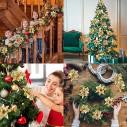 Glitter Pink Christmas Flowers Xmas Tree 14cm Artifical Flower Ornaments 2023 Merry Christmas Decoration For Home New Year