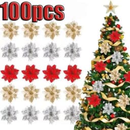 Glitter Pink Christmas Flowers Xmas Tree 14cm Artifical Flower Ornaments 2023 Merry Christmas Decoration For Home New Year