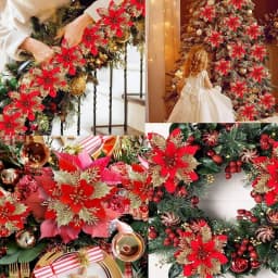 Glitter Pink Christmas Flowers Xmas Tree 14cm Artifical Flower Ornaments 2023 Merry Christmas Decoration For Home New Year