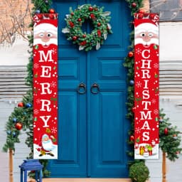 1set Christmas 2024 Decorations Door Banner Merry Christmas Santa Snowman Hanging Banner Supplies New Year Home Xmas Decor Noel