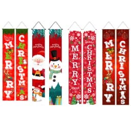 1set Christmas 2024 Decorations Door Banner Merry Christmas Santa Snowman Hanging Banner Supplies New Year Home Xmas Decor Noel