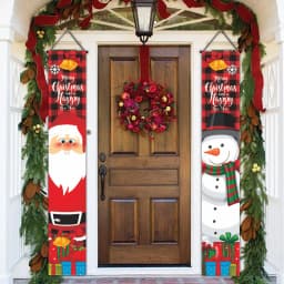 1set Christmas 2024 Decorations Door Banner Merry Christmas Santa Snowman Hanging Banner Supplies New Year Home Xmas Decor Noel