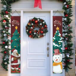 1set Christmas 2024 Decorations Door Banner Merry Christmas Santa Snowman Hanging Banner Supplies New Year Home Xmas Decor Noel