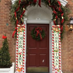 1set Christmas 2024 Decorations Door Banner Merry Christmas Santa Snowman Hanging Banner Supplies New Year Home Xmas Decor Noel