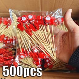 50Pcs/set Christmas Fruit Sticks Disposable Bamboo Sticks Snowflake Christmas Tree Elk Santa Claus Snowman Sticks Xmas Ornaments