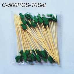 50Pcs/set Christmas Fruit Sticks Disposable Bamboo Sticks Snowflake Christmas Tree Elk Santa Claus Snowman Sticks Xmas Ornaments