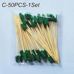 50Pcs/set Christmas Fruit Sticks Disposable Bamboo Sticks Snowflake Christmas Tree Elk Santa Claus Snowman Sticks Xmas Ornaments