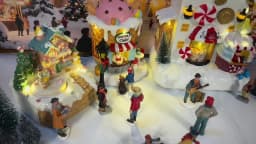 Christmas Animated Gingerbread House Decoration,Collectible Buildings Figurines Candy Factory Ornament for Home Fireplace Desk D