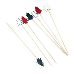 50Pcs/set Christmas Fruit Sticks Disposable Bamboo Sticks Snowflake Christmas Tree Elk Santa Claus Snowman Sticks Xmas Ornaments