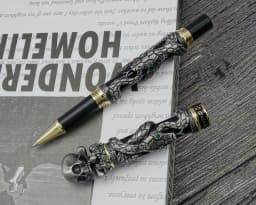Jinhao Metal Vintage Rollerball Pen Skull Skeleton Unique Pen Cap Fine Point 0.5mm Heavy Collection Ancient Gray Office Gift Pen