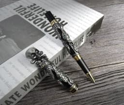 Jinhao Metal Vintage Rollerball Pen Skull Skeleton Unique Pen Cap Fine Point 0.5mm Heavy Collection Ancient Gray Office Gift Pen