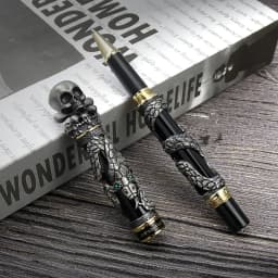Jinhao Metal Vintage Rollerball Pen Skull Skeleton Unique Pen Cap Fine Point 0.5mm Heavy Collection Ancient Gray Office Gift Pen