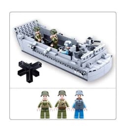 SLUBAN US Military Higgins Landing Craft Warship Building Blocks Navy Weapons Boat Moc Bricks Classic Aircraft Tanks Model Toys