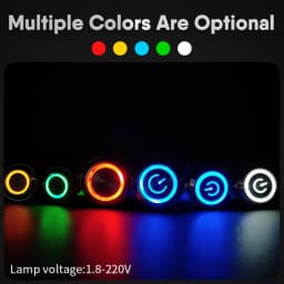 12/16/19/22mm Metal Push Button Switch Power Button Waterproof Flat Circular Button LED Light Self-lock Button 5v 12v 24v 220v